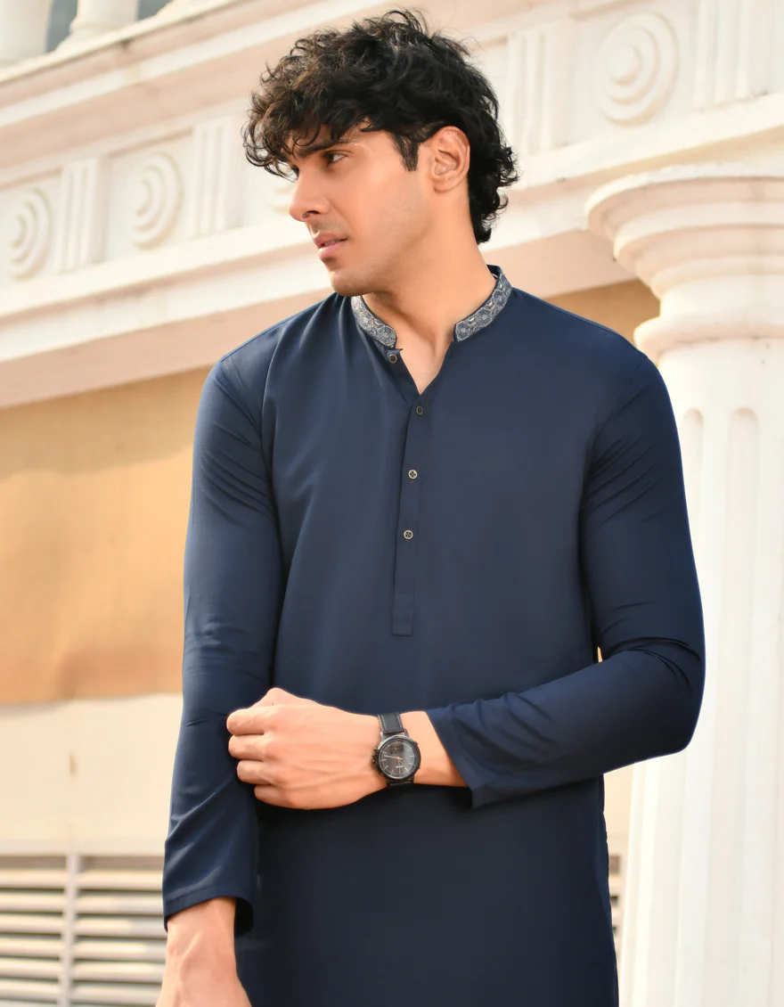 NAVY BLUE BLENDED KURTA | JJK-US-44218/A23/JJ8789-SF - Image 3