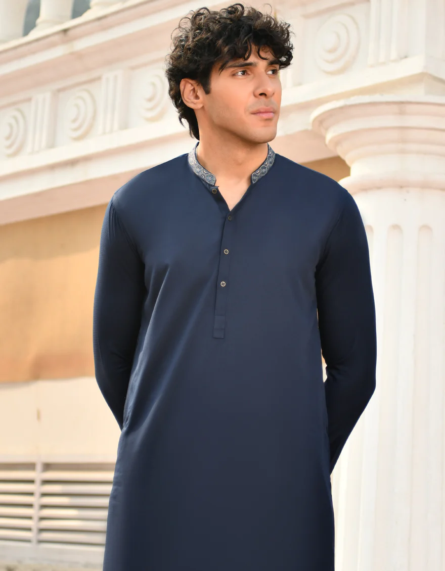 NAVY BLUE BLENDED KURTA | JJK-US-44218/A23/JJ8789-SF - Image 4