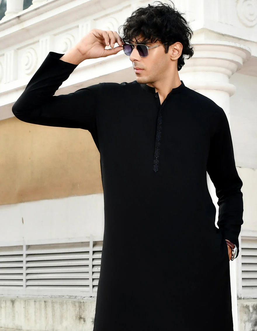BLACK BLENDED KURTA | JJK-US-44219/A23/JJ8789-SF - Image 3