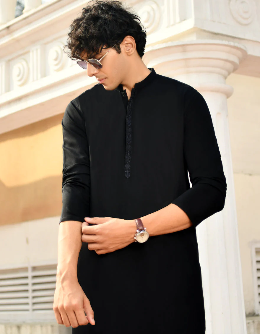 BLACK BLENDED KURTA | JJK-US-44219/A23/JJ8789-SF - Image 4