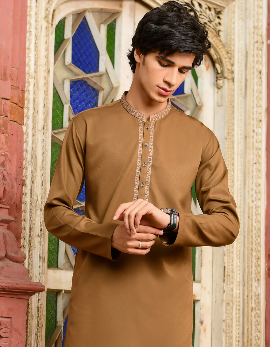 BROWN BLENDED KURTA | JJK-US-44243/A23/JJ8789-SF - Image 3