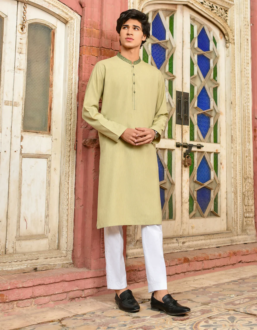 LIGHT GREEN BLENDED KURTA | JJK-US-44244/A23/JJ8816-SF - Image 4