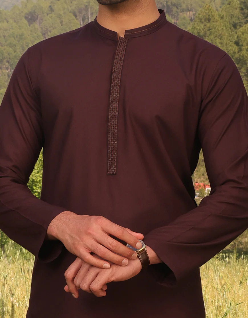 DARK BROWN BLENDED KURTA | JJK-US-44250/A23/JJ8867-SF - Image 2