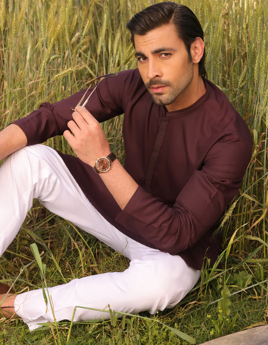 DARK BROWN BLENDED KURTA | JJK-US-44250/A23/JJ8867-SF - Image 3