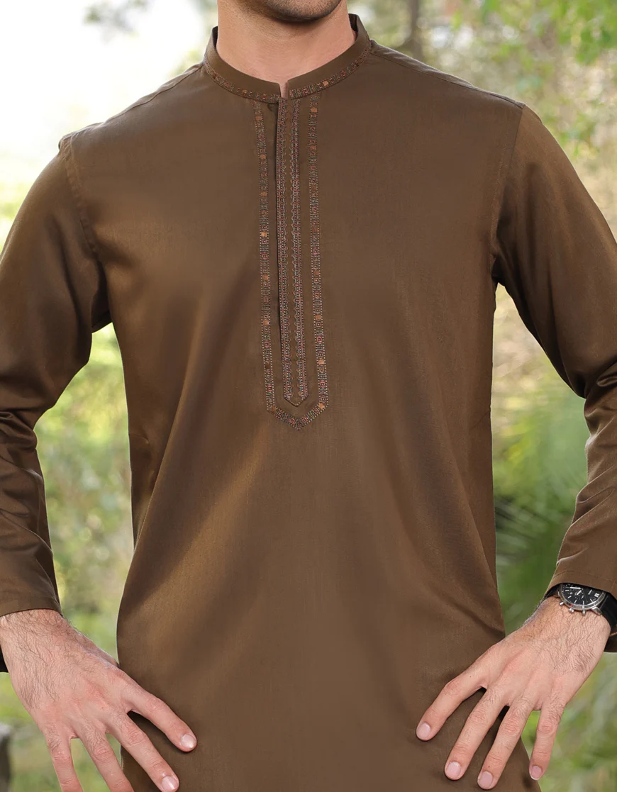 OLIVE GREEN BLENDED KURTA | JJK-US-44253/A23/JJ8793-SF - Image 2