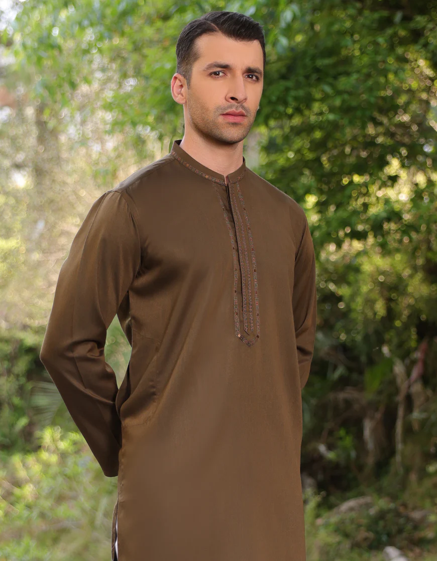 OLIVE GREEN BLENDED KURTA | JJK-US-44253/A23/JJ8793-SF - Image 3