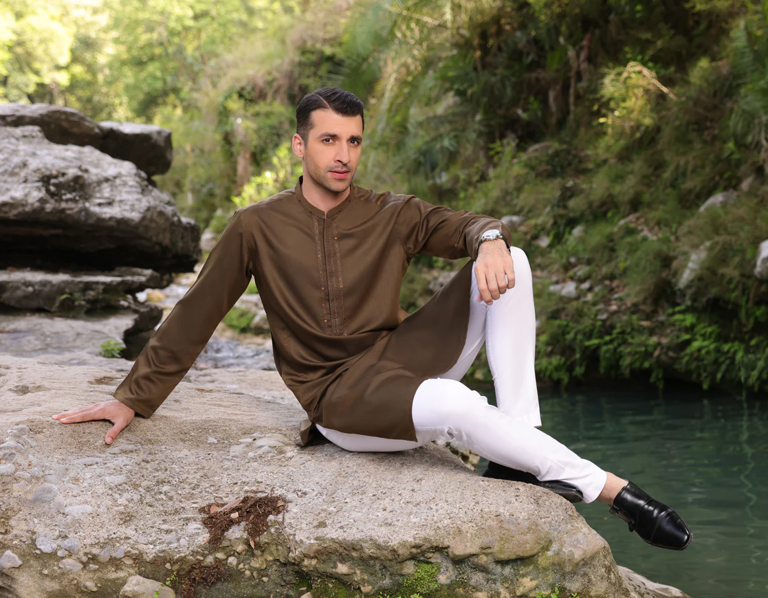 OLIVE GREEN BLENDED KURTA | JJK-US-44253/A23/JJ8793-SF - Image 4