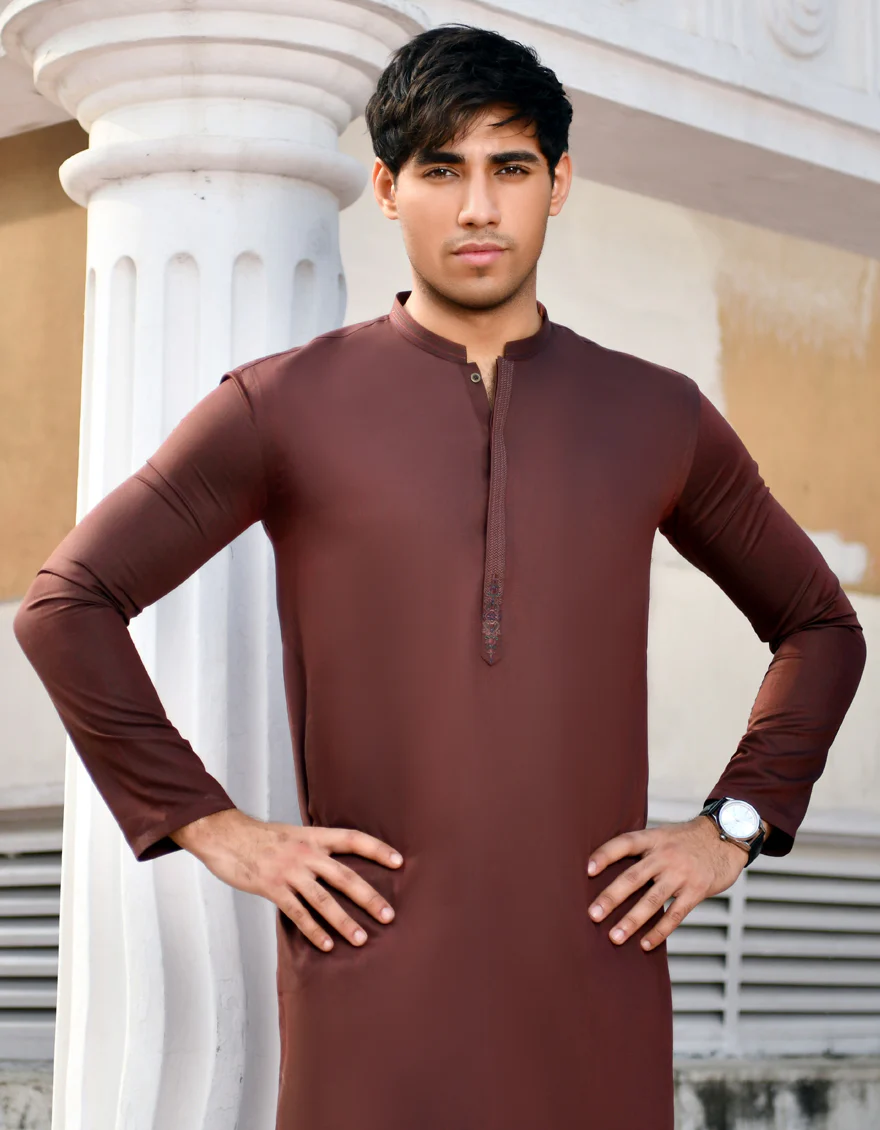 DARK RUST BLENDED KURTA | JJK-US-44254/A23/JJ8793-SF - Image 2