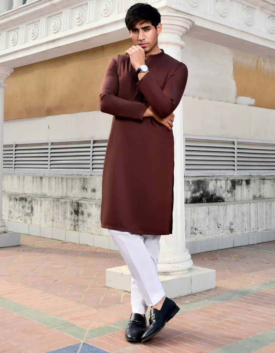 DARK RUST BLENDED KURTA | JJK-US-44254/A23/JJ8793-SF - Image 4