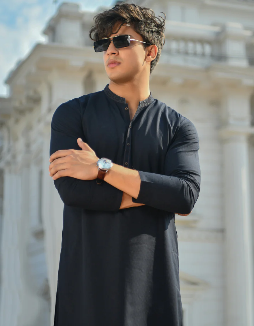 NAVY BLUE BLENDED KURTA | JJK-US-44256/A23/JJ8801-CL - Image 2