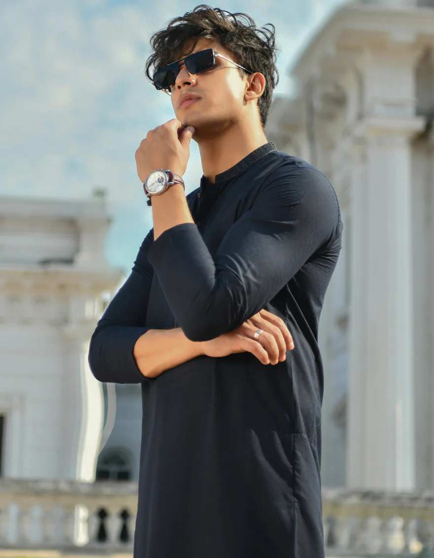 NAVY BLUE BLENDED KURTA | JJK-US-44256/A23/JJ8801-CL - Image 3