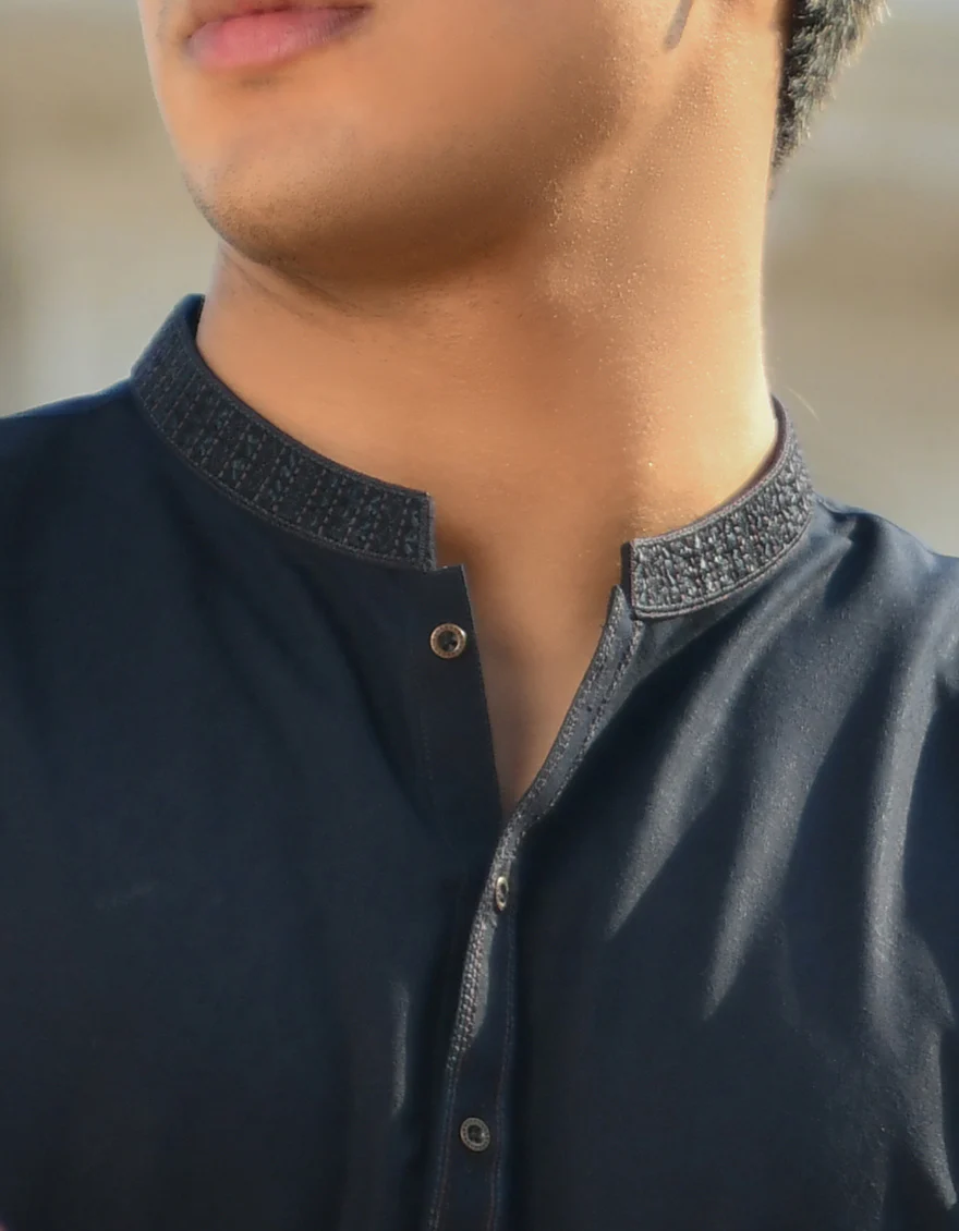 NAVY BLUE BLENDED KURTA | JJK-US-44256/A23/JJ8801-CL - Image 4