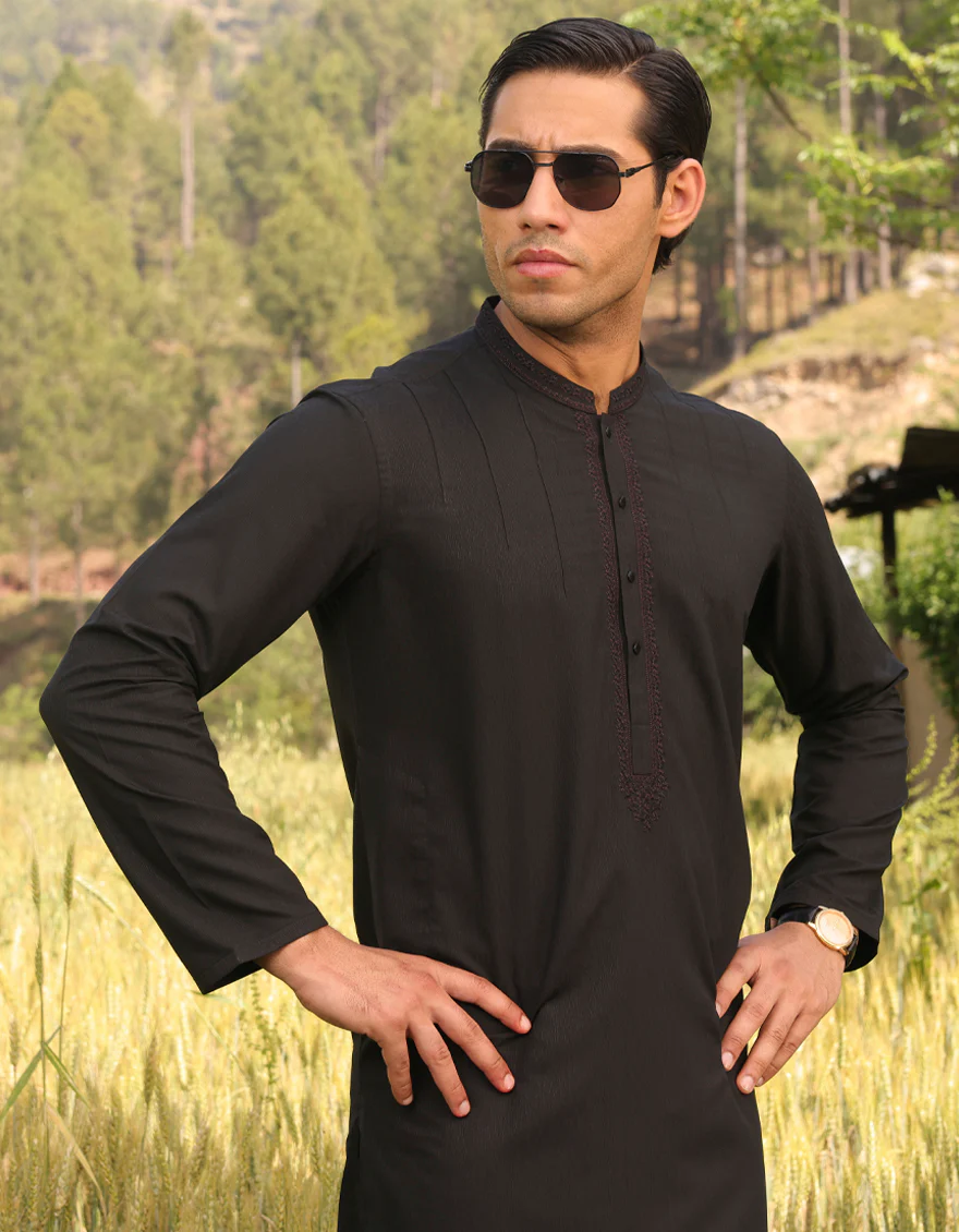 BLACK BLENDED KURTA | JJK-US-44257/A23/JJ8802-SF - Image 2