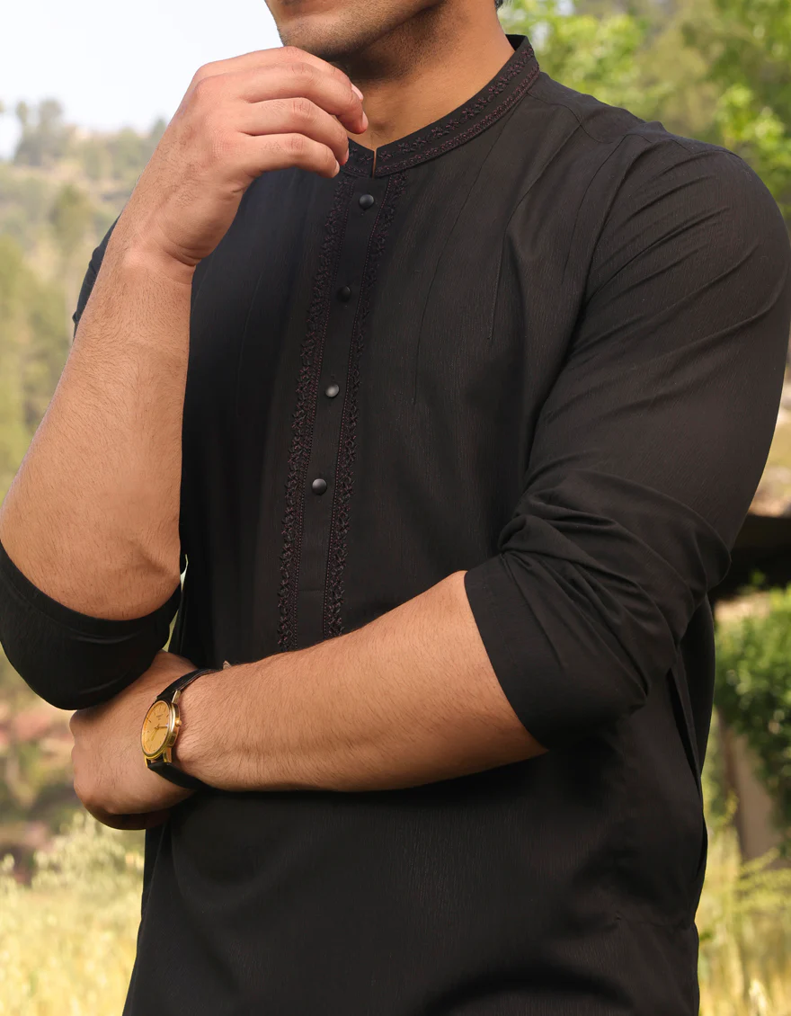 BLACK BLENDED KURTA | JJK-US-44257/A23/JJ8802-SF - Image 3