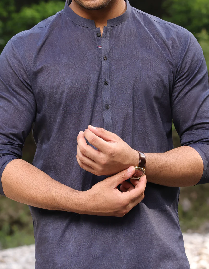 NAVY BLUE COTTON KURTA | JJK-US-44290/A23/JJ8771-PN - Image 2