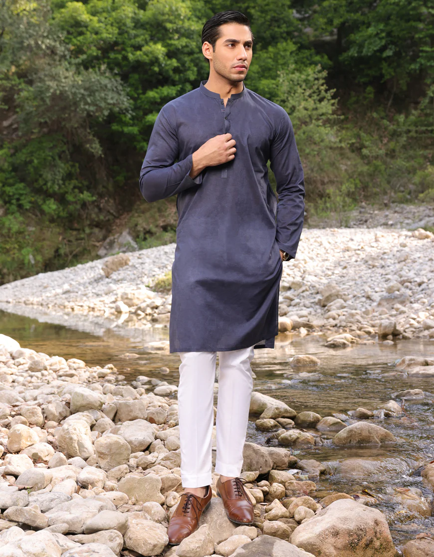 NAVY BLUE COTTON KURTA | JJK-US-44290/A23/JJ8771-PN - Image 3