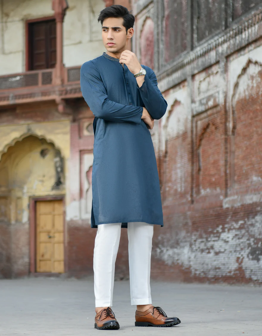 CHARCOAL BLUE COTTON KURTA | JJK-US-45002/A22/JJ7546-SF - Image 4