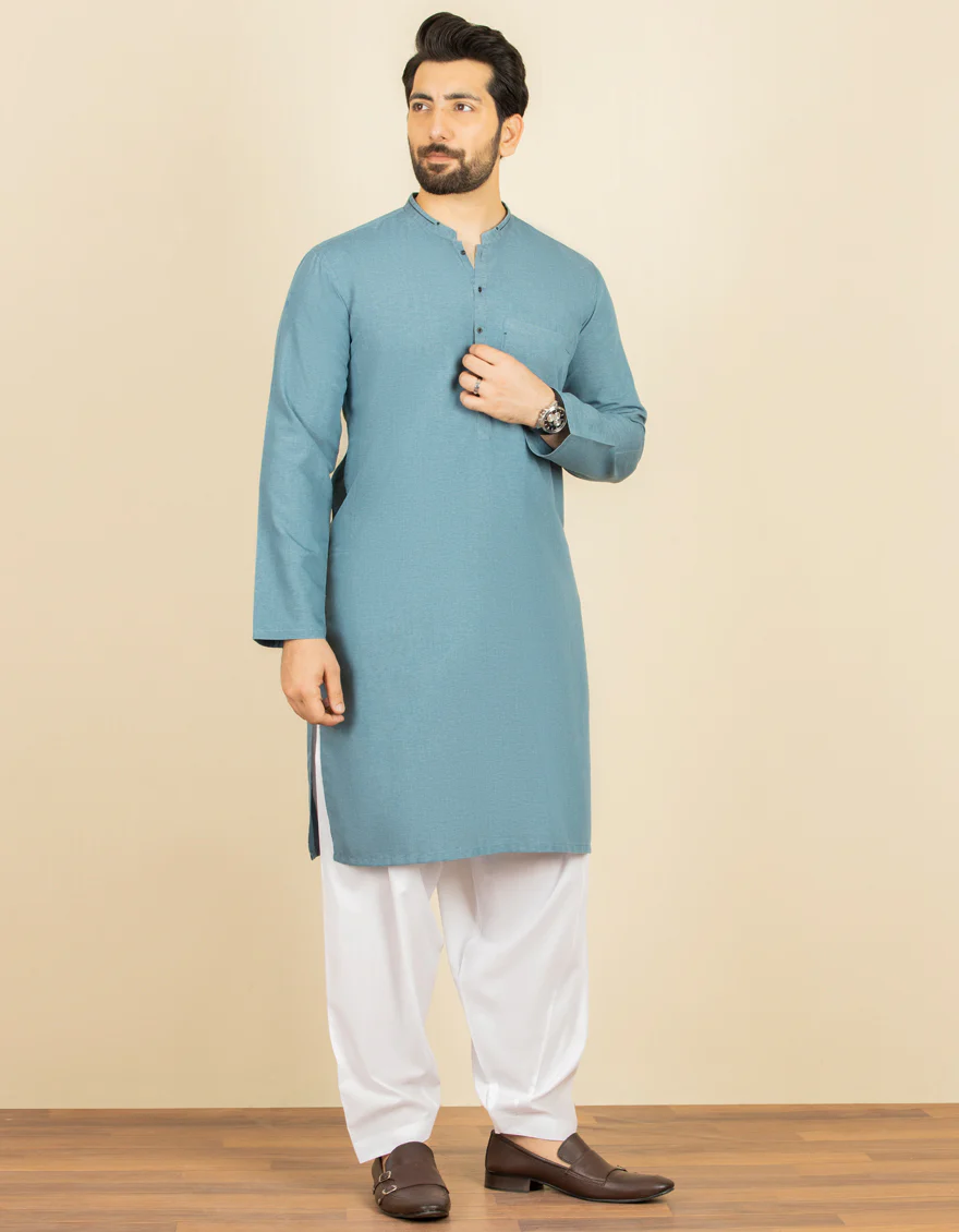 STEEL BLUE VISCOSE KURTA | JJK-US-45010/A22/JJ8158-CL