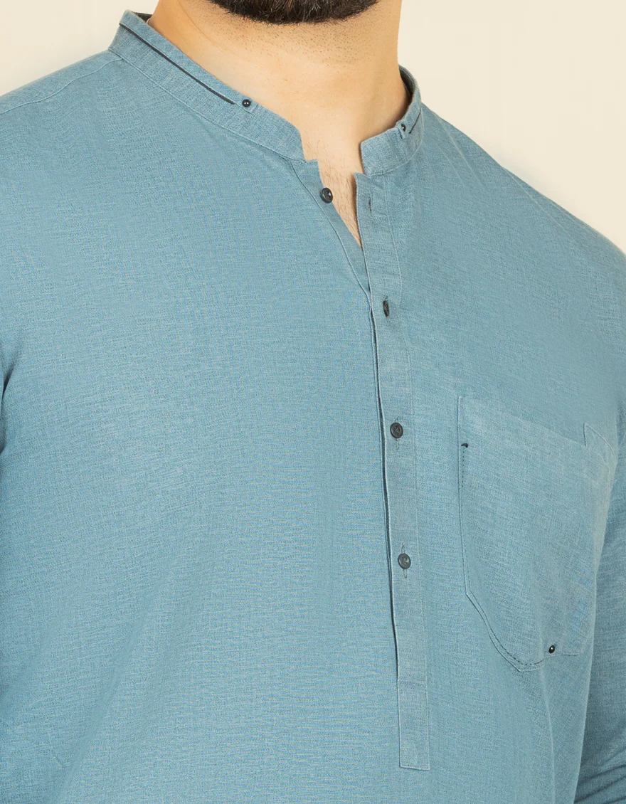 STEEL BLUE VISCOSE KURTA | JJK-US-45010/A22/JJ8158-CL - Image 2