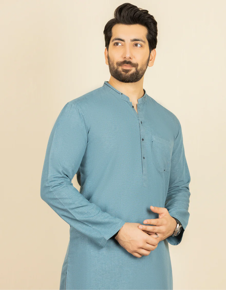 STEEL BLUE VISCOSE KURTA | JJK-US-45010/A22/JJ8158-CL - Image 3