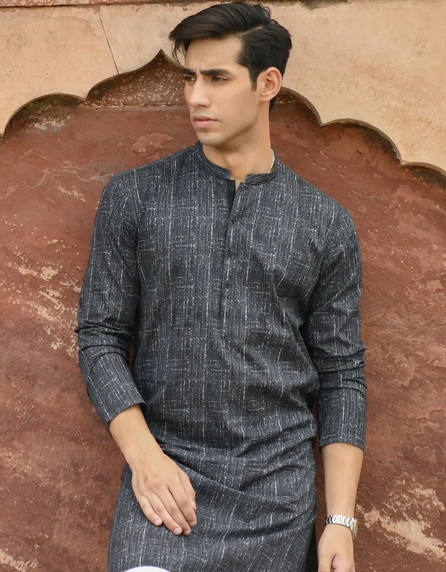 BLACK COTTON KURTA | JJK-US-45013/A22/JJ7546-CL - Image 3