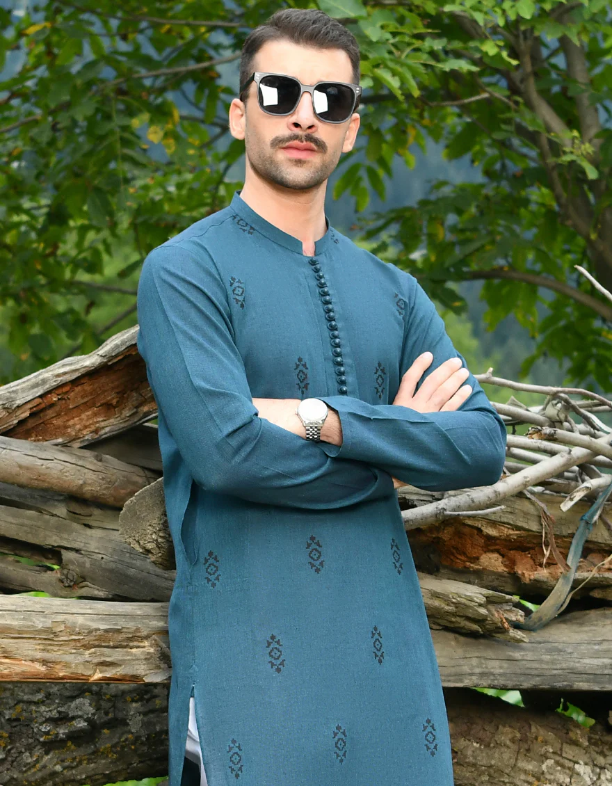 TEAL COTTON KURTA | JJK-US-45053/A22/JJ8404-CL - Image 2