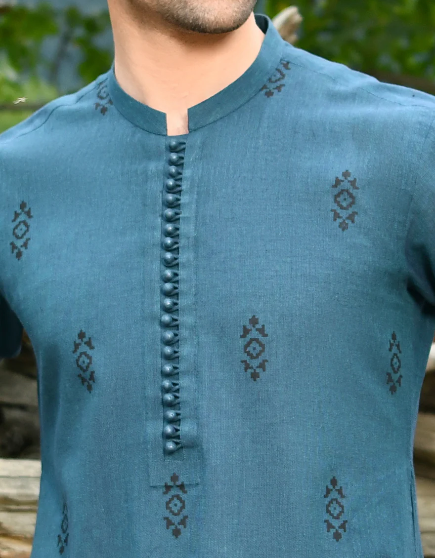TEAL COTTON KURTA | JJK-US-45053/A22/JJ8404-CL - Image 3