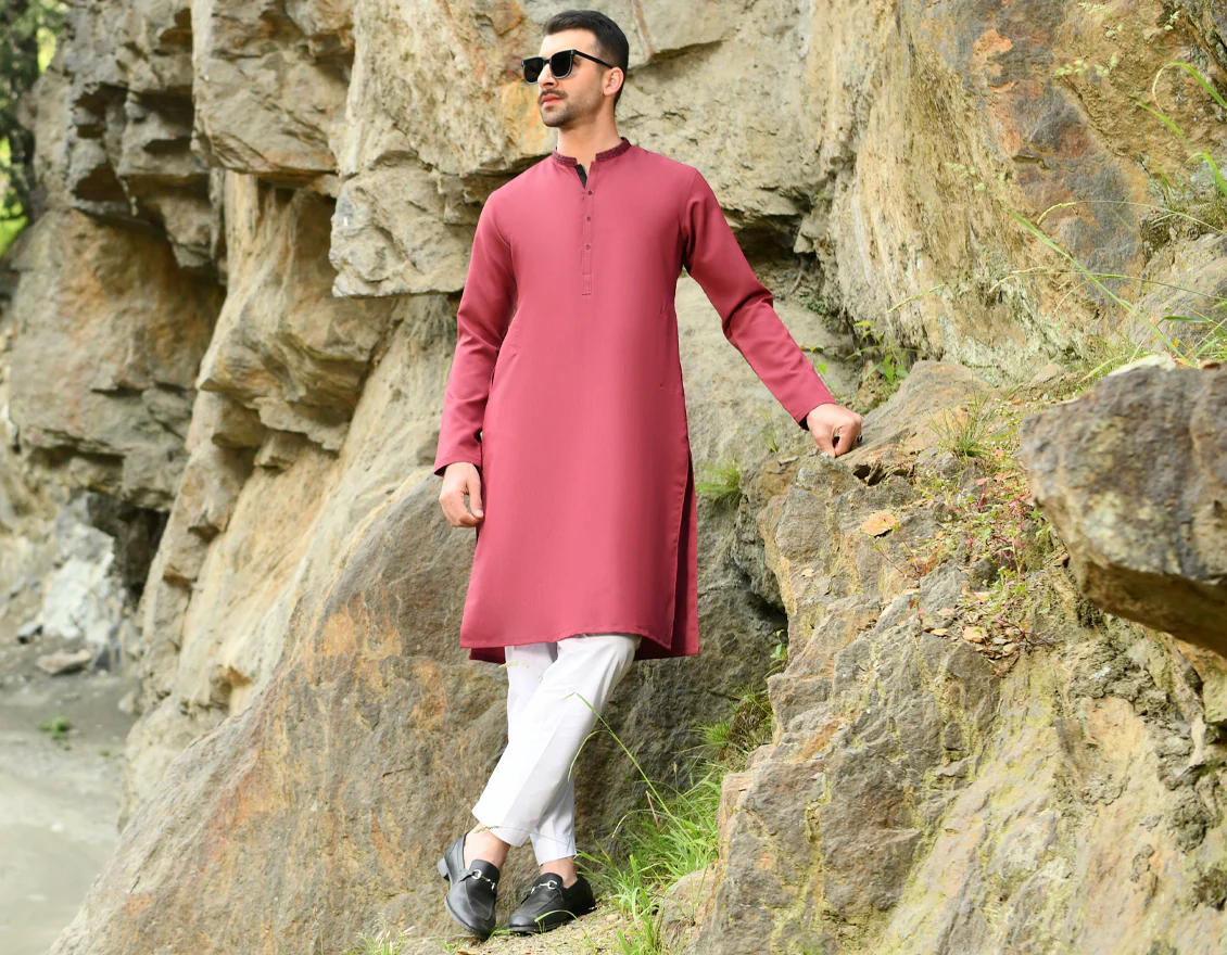 MAROON BLENDED KURTA | JJK-US-45076/A22/JJ8689-SF - Image 5