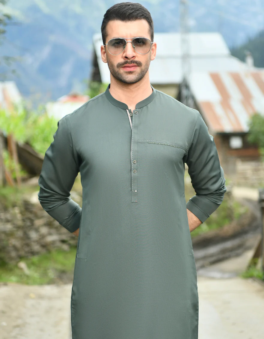 GREEN VISCOSE KURTA | JJK-US-45077/A22/JJ8689-CL - Image 2