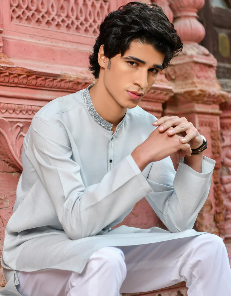 LIGHT BLUE BLENDED KURTA | JJK-US-45121/A23/JJ8832-SF - Image 2
