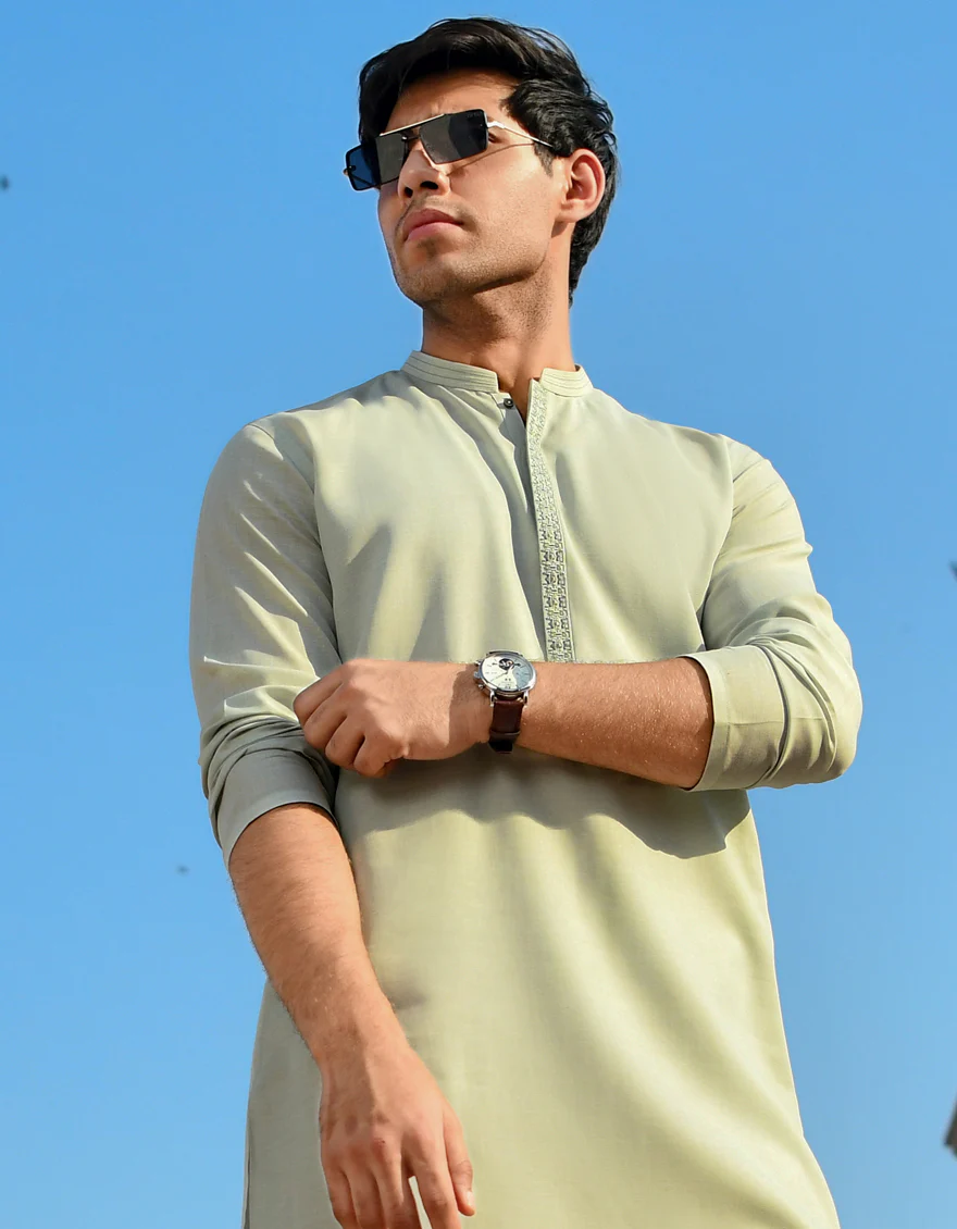 LIGHT GREEN BLENDED KURTA | JJK-US-45122/A23/JJ8832-FL - Image 3