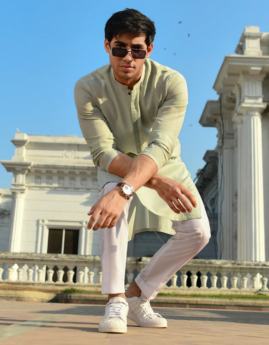 LIGHT GREEN BLENDED KURTA | JJK-US-45122/A23/JJ8832-FL - Image 4