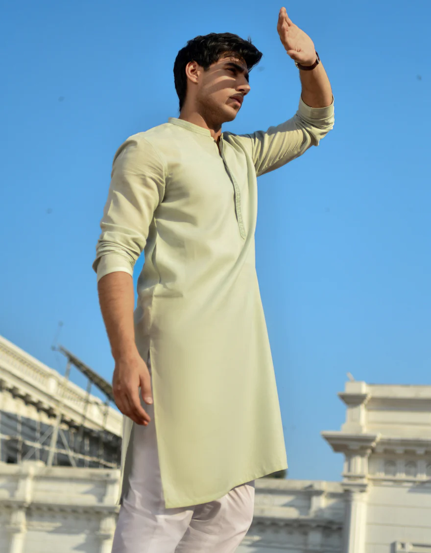 LIGHT GREEN BLENDED KURTA | JJK-US-45122/A23/JJ8832-FL - Image 5