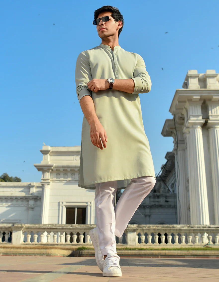 LIGHT GREEN BLENDED KURTA | JJK-US-45122/A23/JJ8832-FL - Image 6