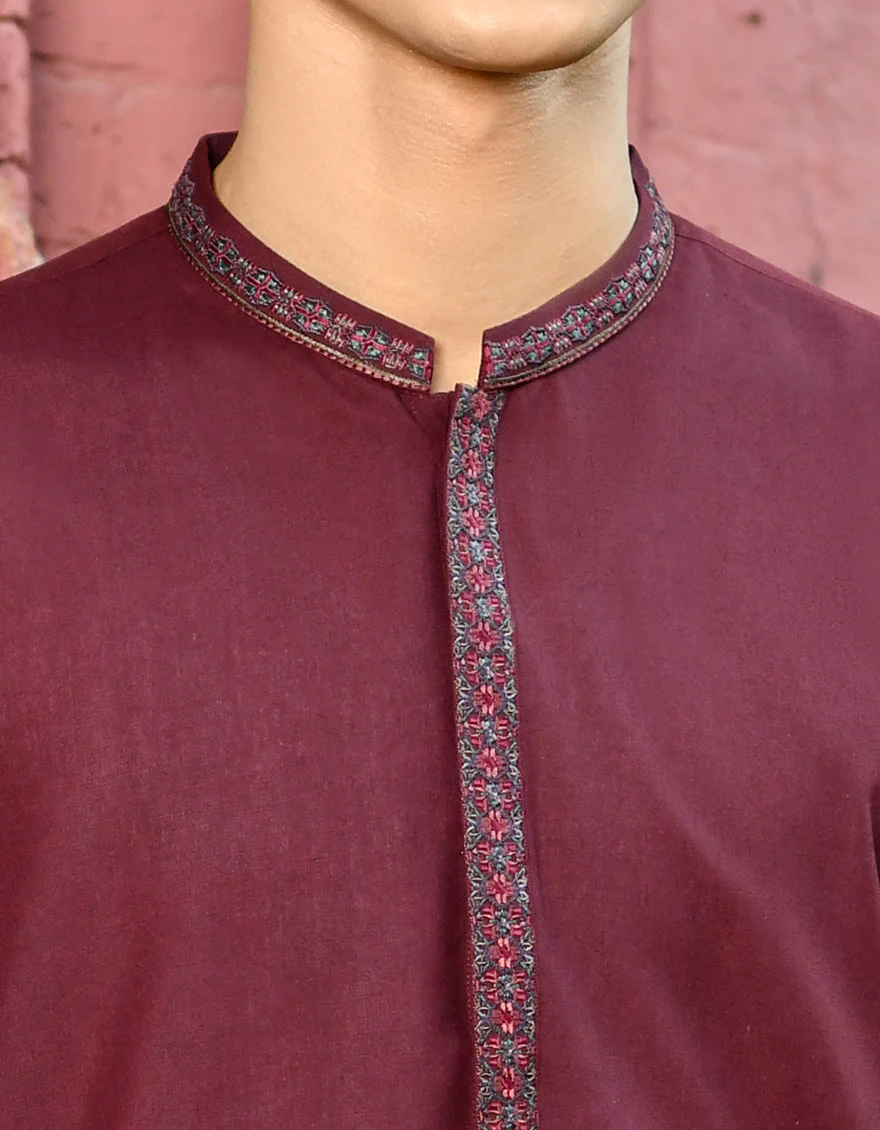 MAROON BLENDED KURTA | JJK-US-45174/A23/JJ8791-SF - Image 2