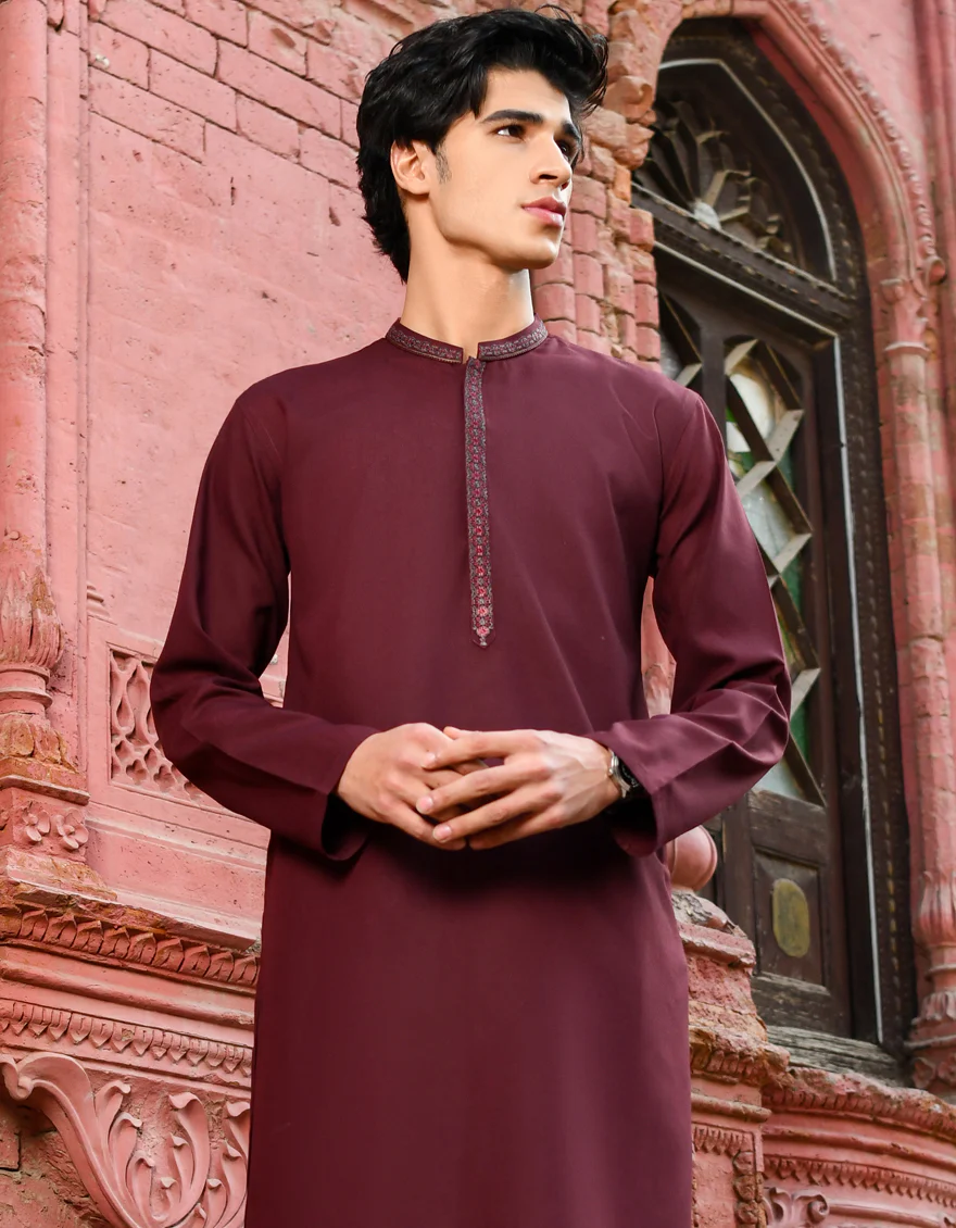 MAROON BLENDED KURTA | JJK-US-45174/A23/JJ8791-SF - Image 3