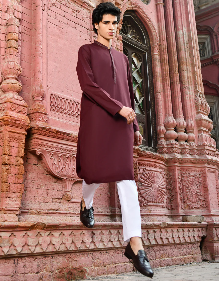MAROON BLENDED KURTA | JJK-US-45174/A23/JJ8791-SF - Image 4