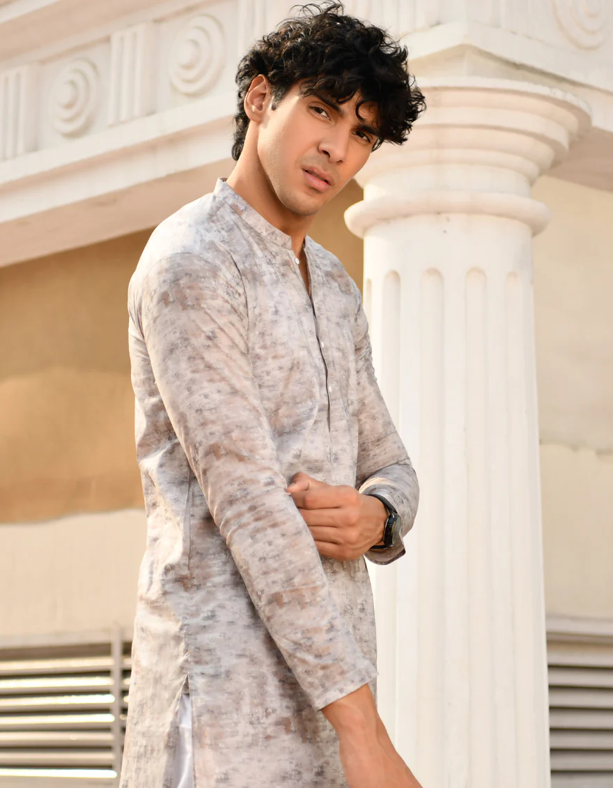 DULL GREY COTTON KURTA | JJK-US-45198/A23/JJ8771-CL - Image 4