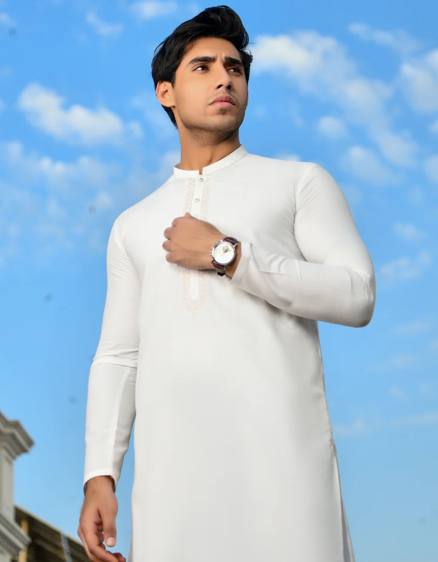 WHITE BLENDED KURTA | JJK-US-45207/A23/JJ8801-SF - Image 2