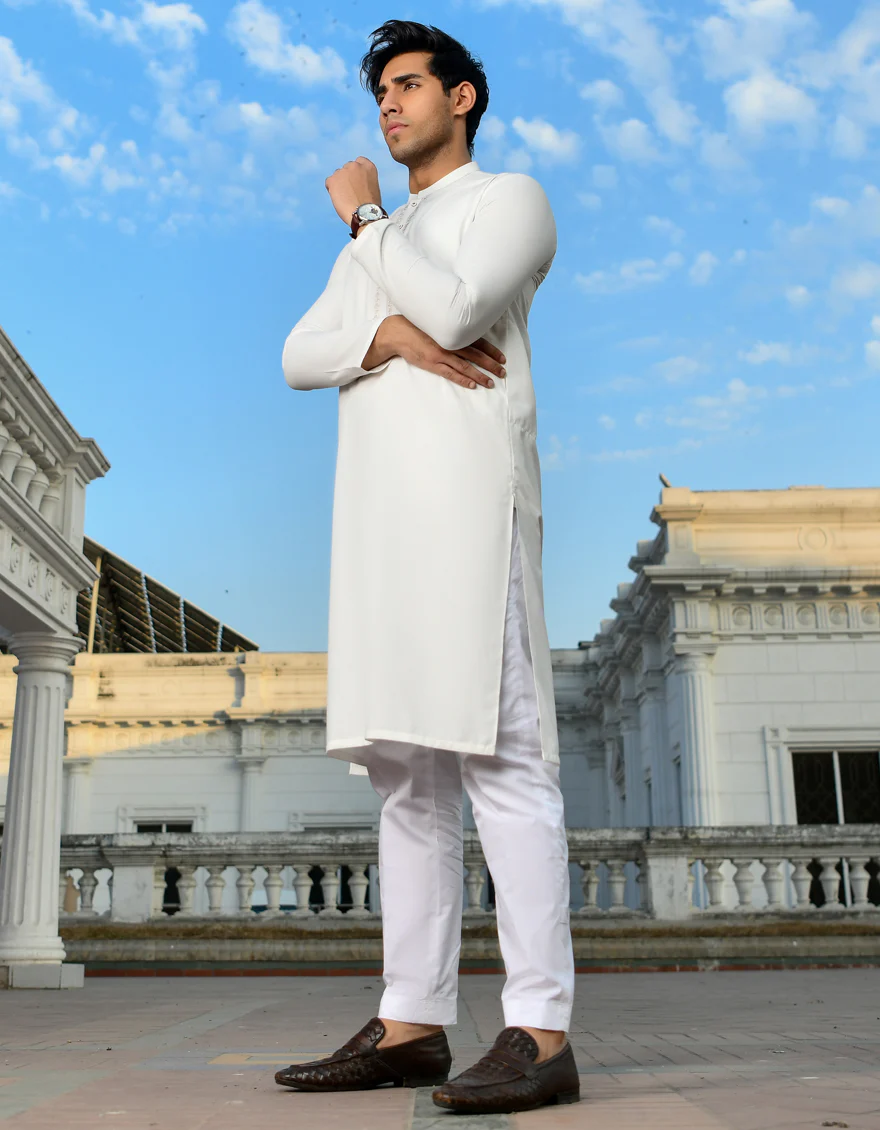 WHITE BLENDED KURTA | JJK-US-45207/A23/JJ8801-SF - Image 4