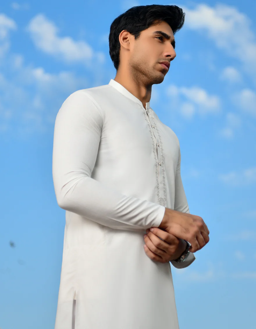 WHITE BLENDED KURTA | JJK-US-45207/A23/JJ8801-SF - Image 5