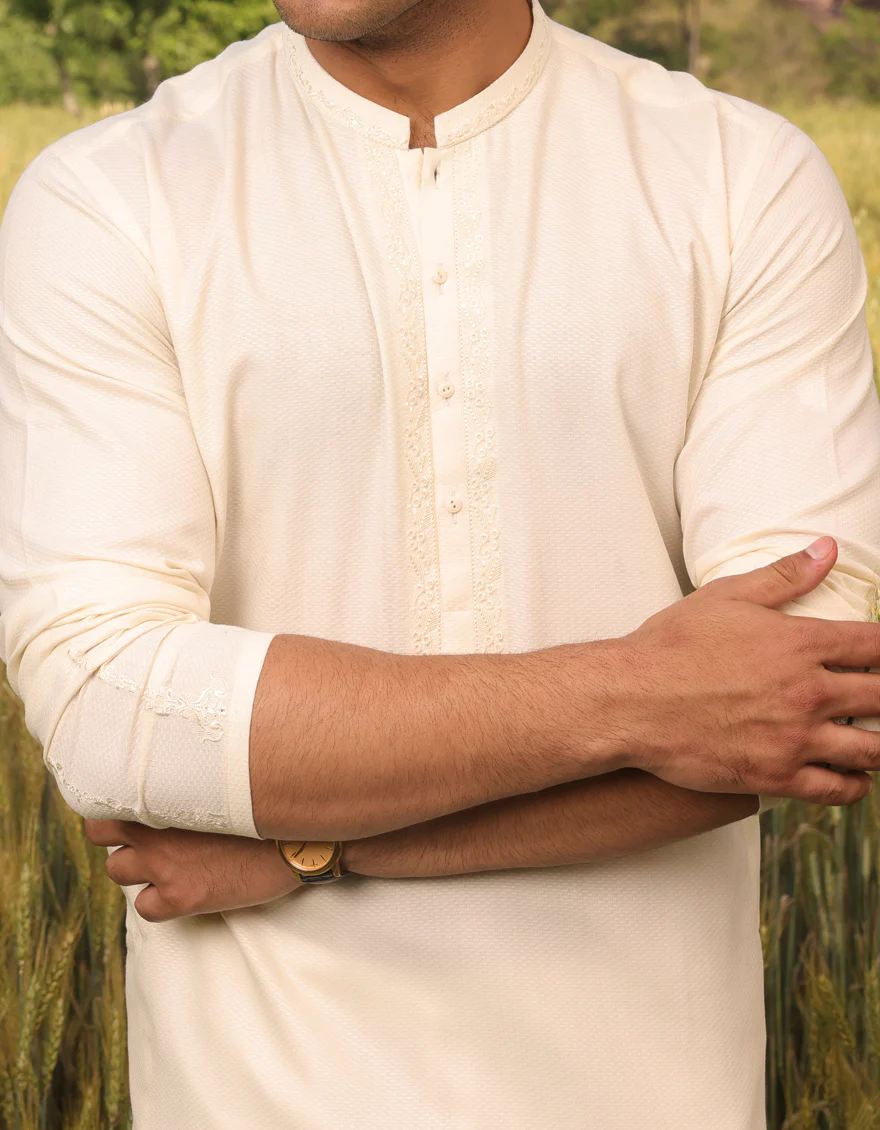 CREAM BLENDED KURTA | JJK-US-45250/S23/JJ8917-SF - Image 3