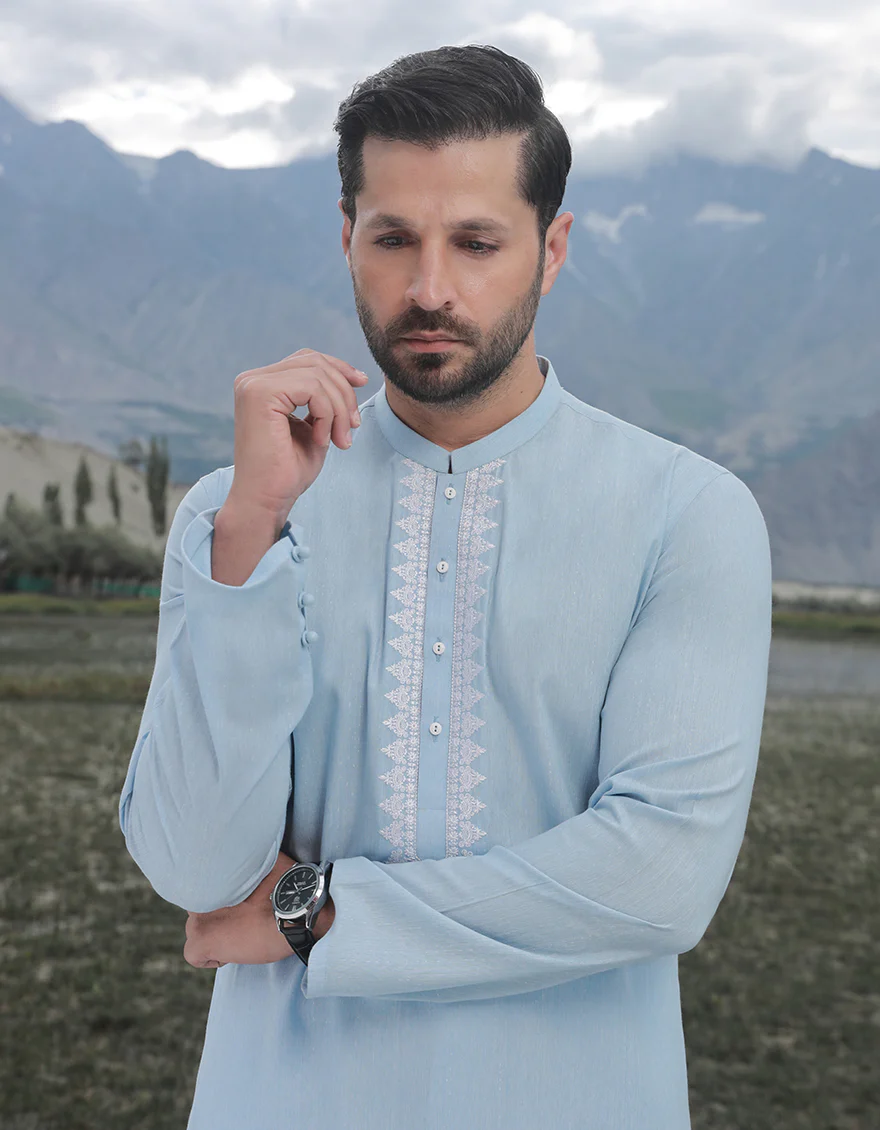 LIGHT BLUE BLENDED KURTA | JJK-US-45276/A23/JJ8814-SF - Image 2