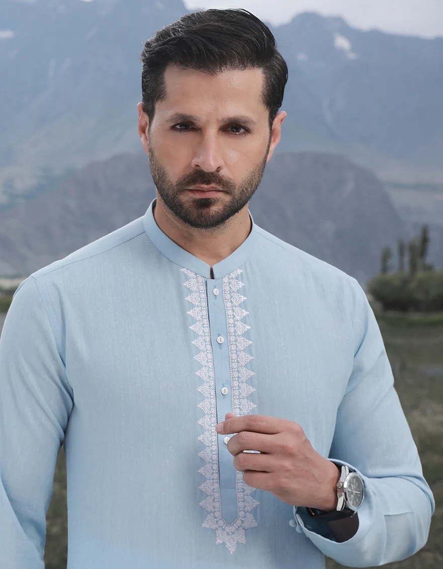 LIGHT BLUE BLENDED KURTA | JJK-US-45276/A23/JJ8814-SF - Image 3