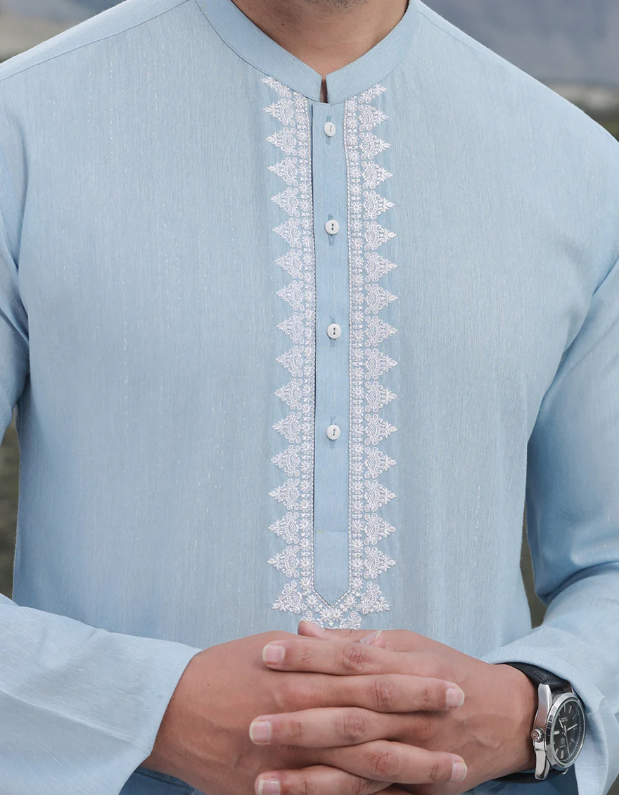 LIGHT BLUE BLENDED KURTA | JJK-US-45276/A23/JJ8814-SF - Image 4