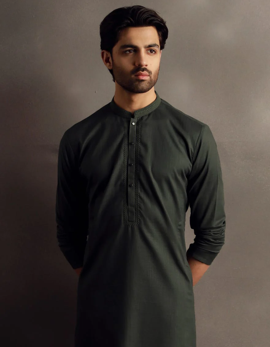 DARK GREEN COTTON KURTA | JJK-W-33042/S24/JJ9585-SF - Image 2