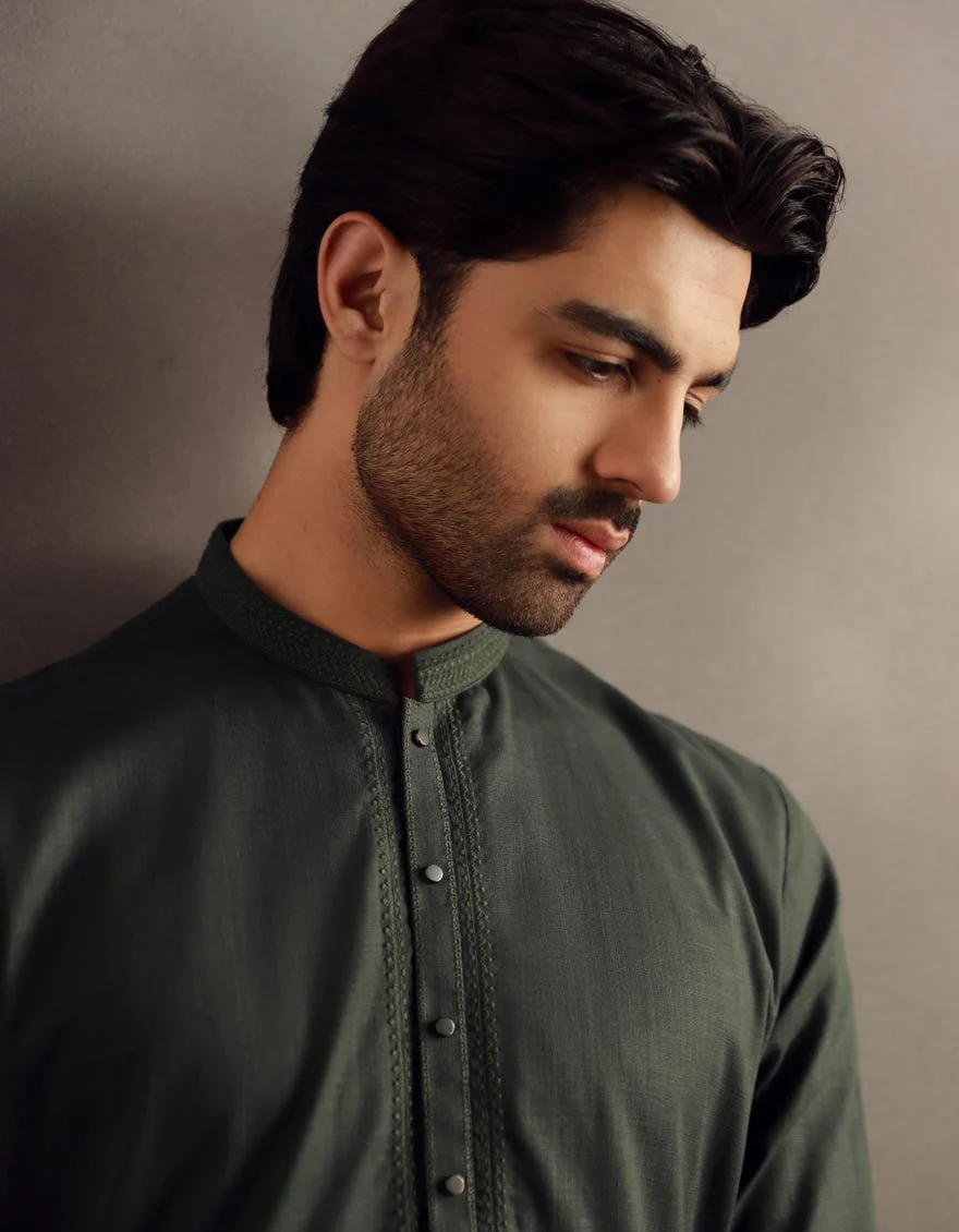 DARK GREEN COTTON KURTA | JJK-W-33042/S24/JJ9585-SF - Image 3