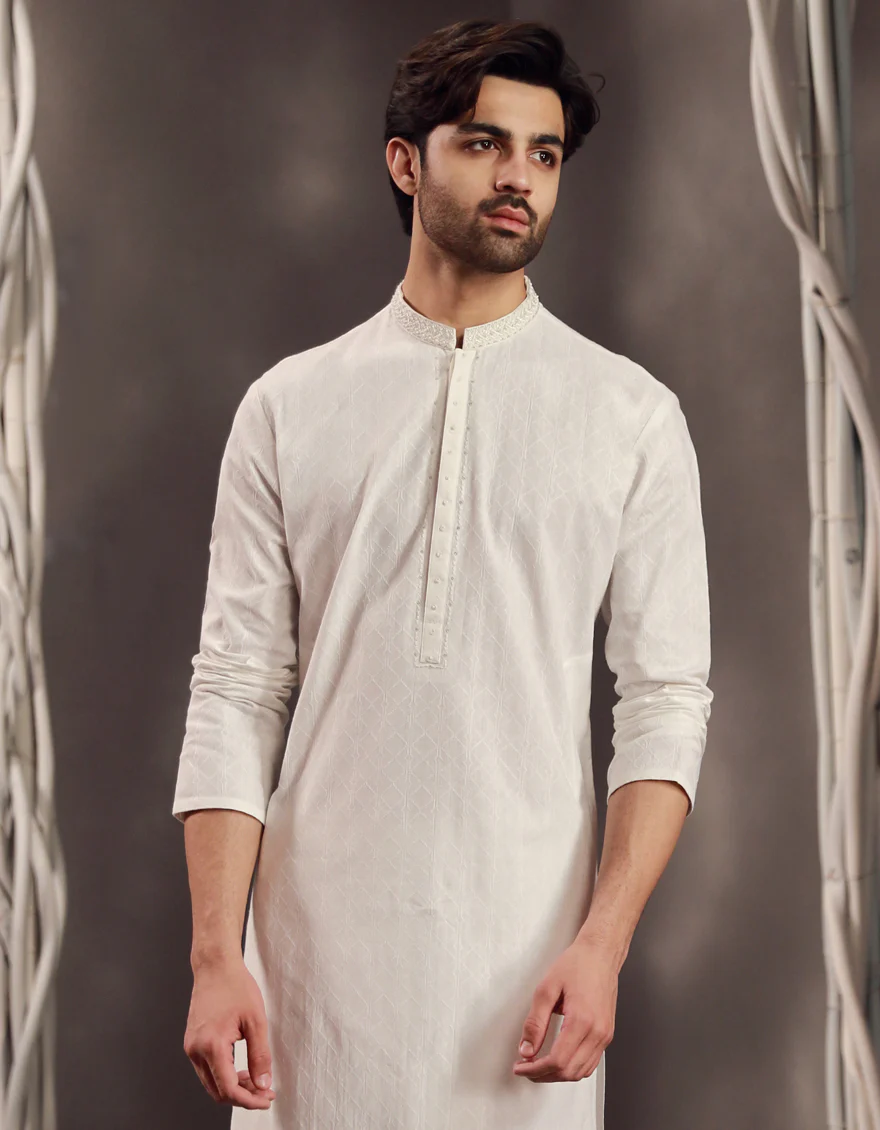 WHITE COTTON KURTA | JJK-W-47279/S24/JJ9631-FL - Image 2