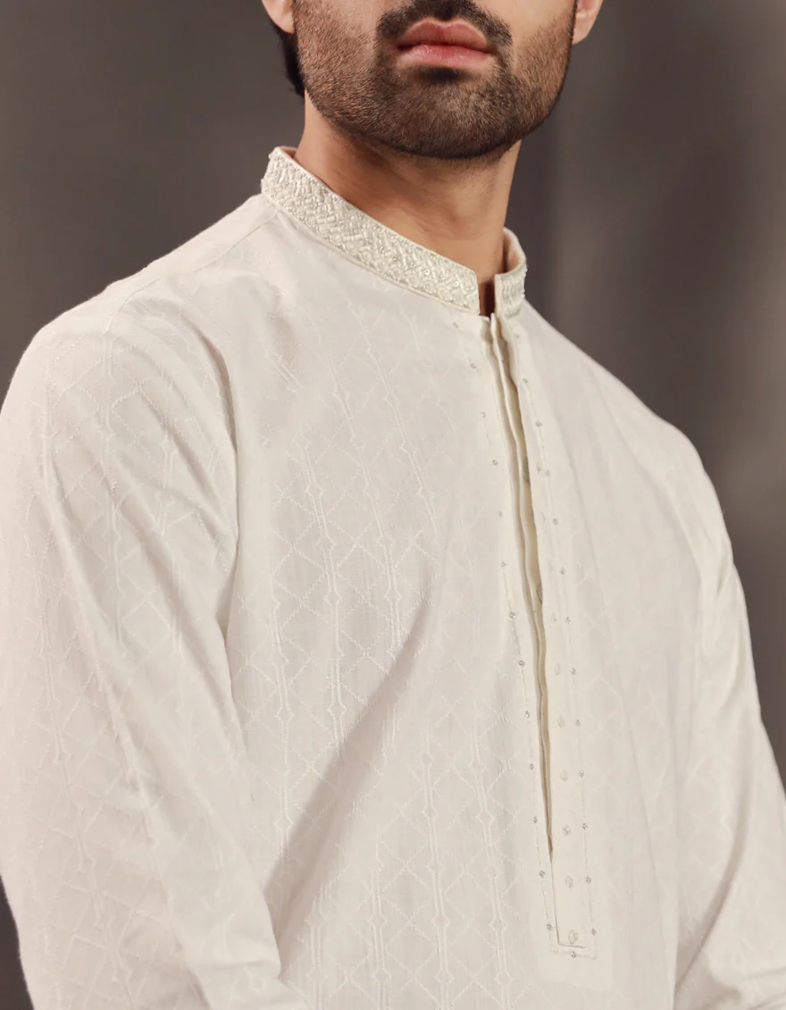 WHITE COTTON KURTA | JJK-W-47279/S24/JJ9631-FL - Image 3