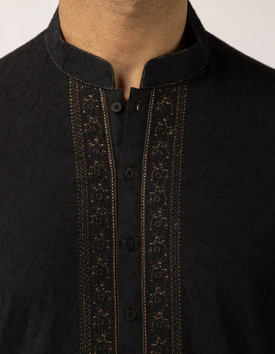 BLACK COTTON KURTA | JJK-W-50546/S25/JJ10445-FL - Image 3